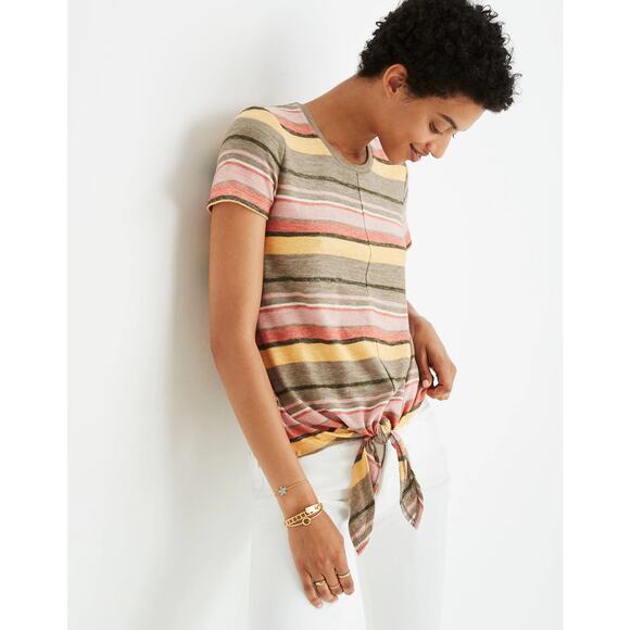 NWT Madewell Texture & Thread Modern Tie Front Kieran Stripe British Surplus Top - Picture 1 of 13